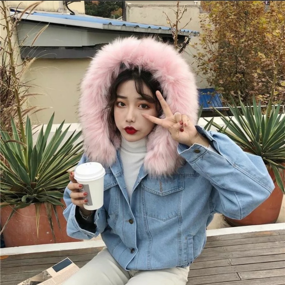 ✨MORE SIZES✨ Pink Faux Fur Trimmed Jean Jacket - Picture 10 of 14